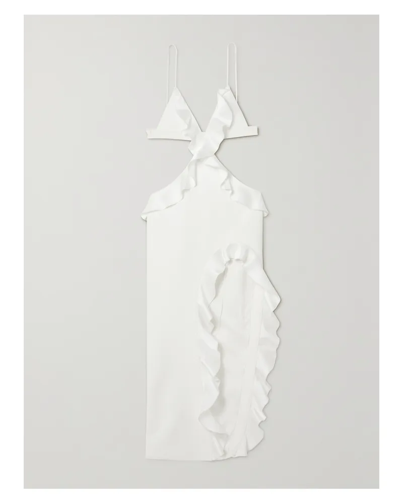 David Koma Midikleid Aus Crêpe Mit Satinrüschen Und Cut-out - Weiß Weiß