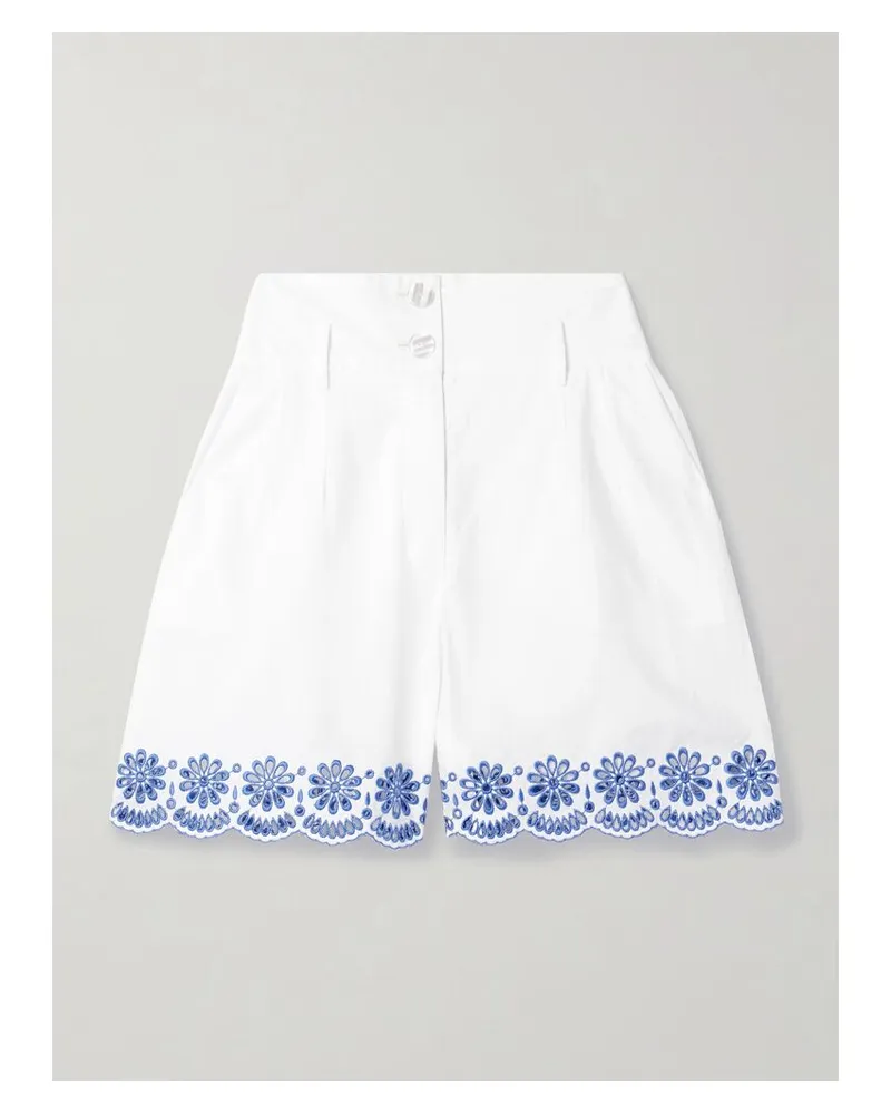 Loretta Caponi Rocchetta Shorts Aus Baumwollpopeline Mit Lochstickerei - Weiß Weiß