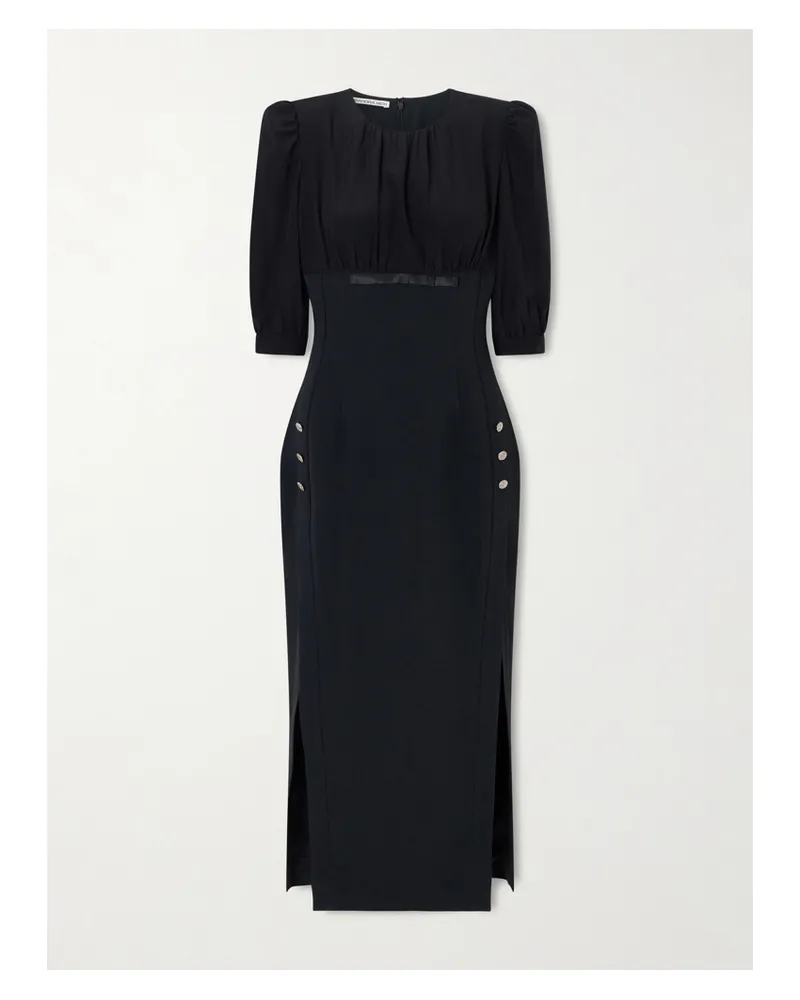 Alessandra Rich Bow-detailed Embellished Gathered Silk-cady Midi Dress - Black Black