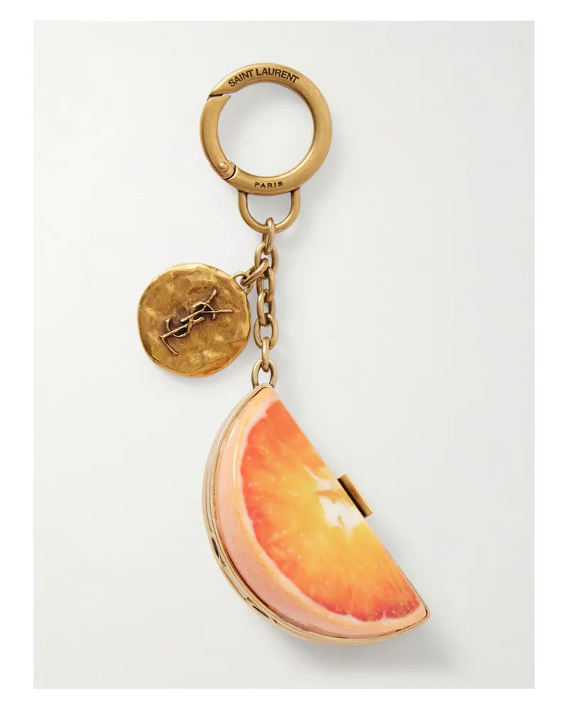 Saint Laurent Orange Taschenanhänger Aus Harz Mit Goldfarbenen Details Orange
