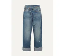 Crossover Hoch Sitzende, Asymmetrische Jeans Mit Weitem Bein In Distressed-optik - Blau