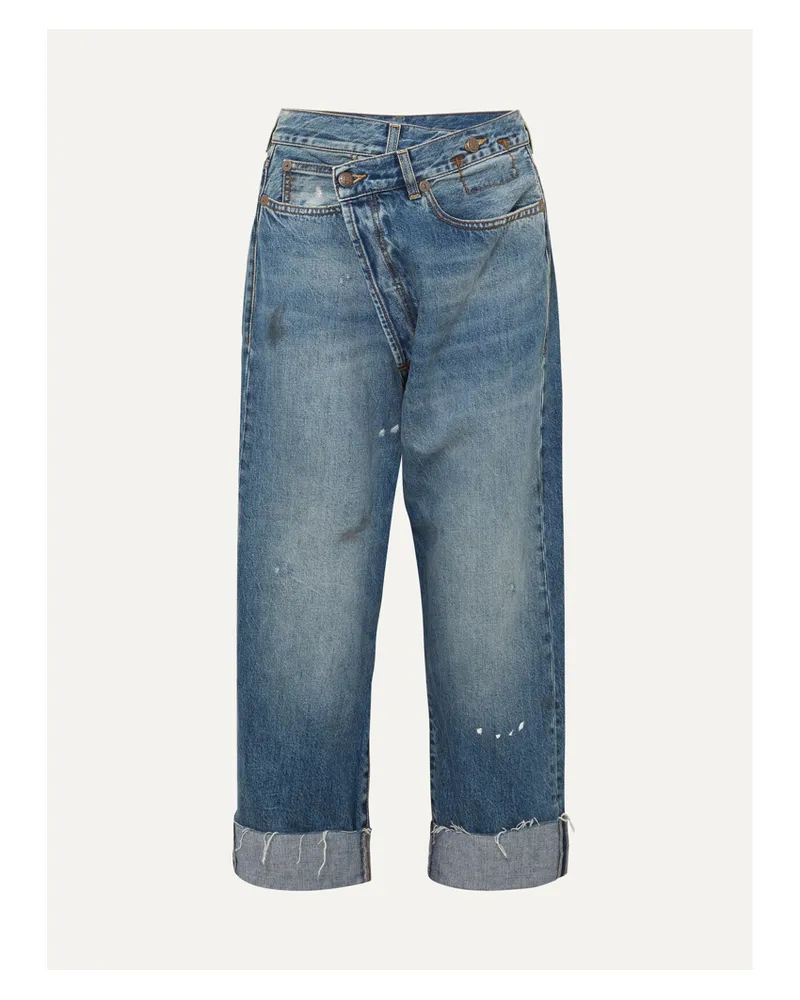 R13 Crossover Hoch Sitzende, Asymmetrische Jeans Mit Weitem Bein In Distressed-optik - Blau Blau