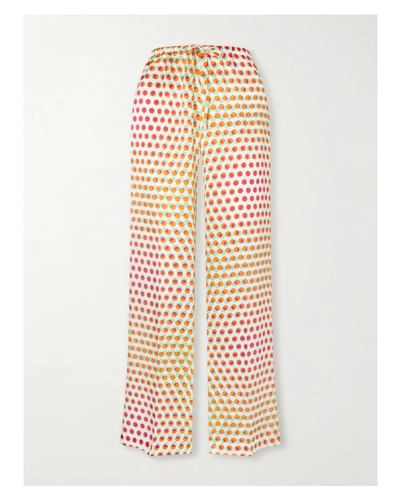 Dries van Noten Hose Mit Weitem Bein Aus Bedrucktem Seidensatin - Ecru Ecru