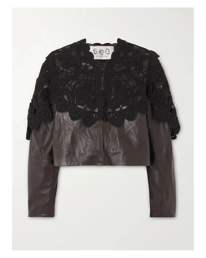 Sea Gwen Cropped Scalloped Crochet-trimmed Leather Jacket - Brown Brown