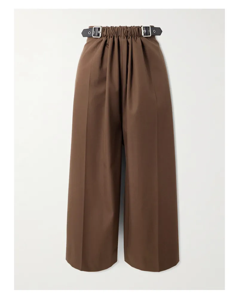 Loewe Verkürzte Hose Mit Weitem Bein Aus Twill Aus Einer Baumwoll-seidenmischung Mit Lederbesätzen - Braun Braun
