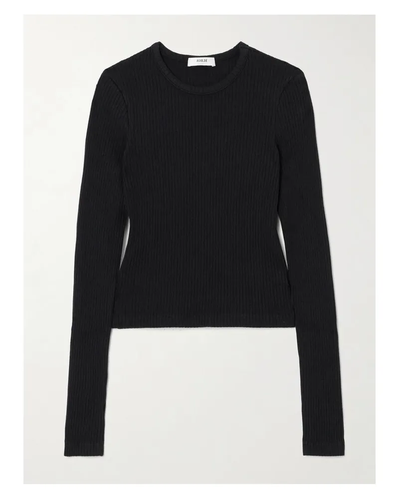 AGOLDE Alma Oberteil Aus Gerippter Stretch-biobaumwolle - Schwarz Schwarz