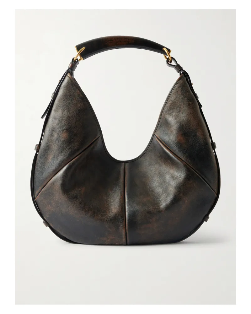 Saint Laurent Mombasa Paneled Leather Shoulder Bag - Brown Brown