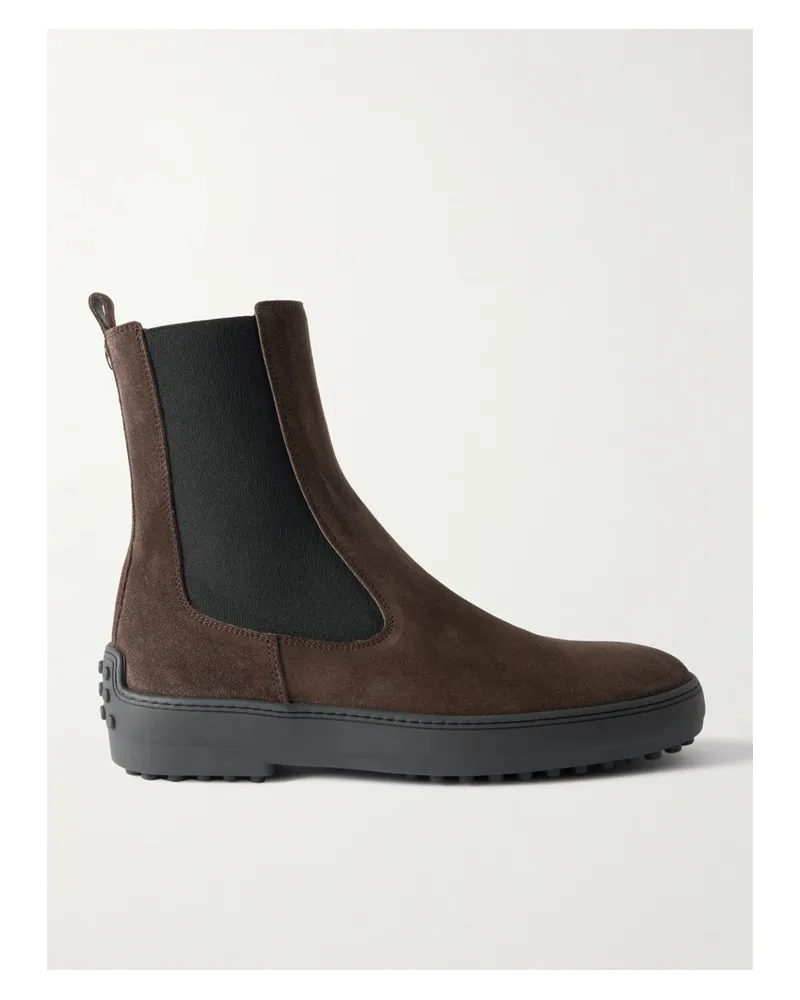 TOD'S Winter Gommini Suede Chelsea Boots - Brown Brown