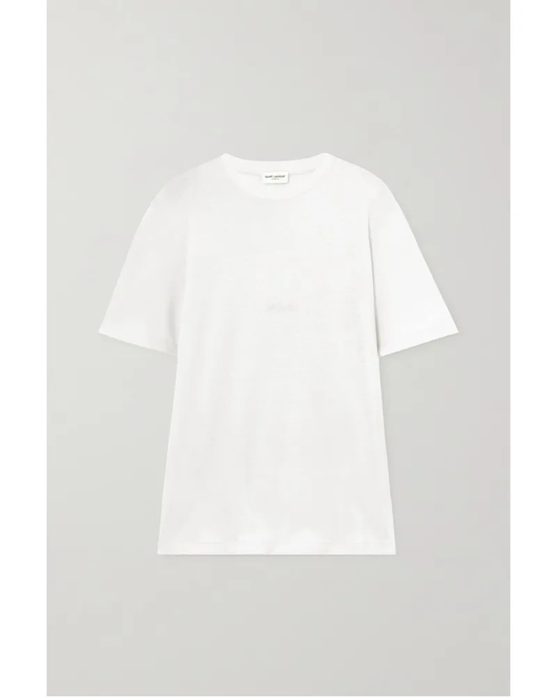 Saint Laurent T-shirt aus Baumwoll-jersey mit Stickerei Elfenbein