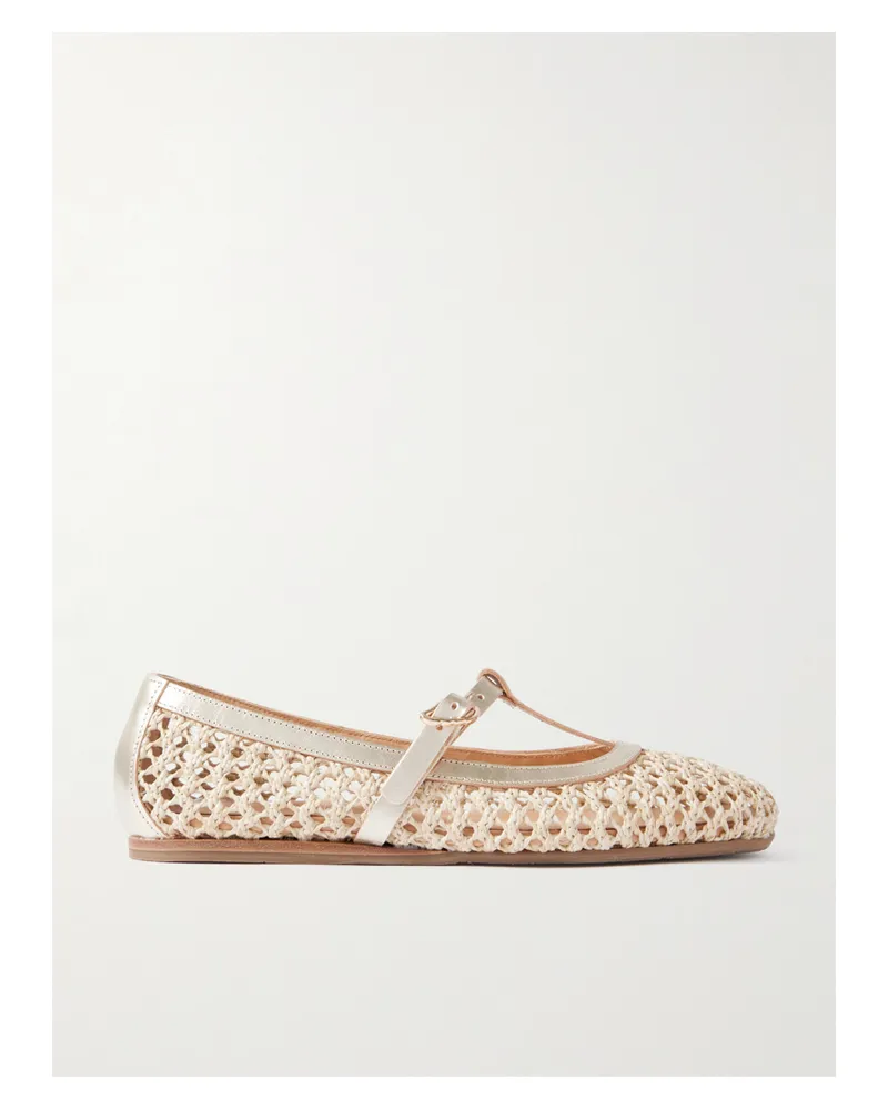 Ancient Greek Sandals Aerati Metallic Leather-trimmed Woven Raffia Ballet Flats - Cream Cream