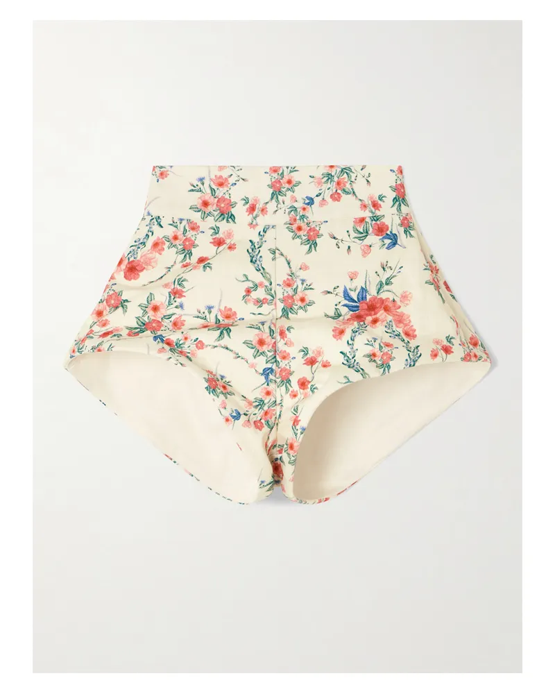 AGUA BENDITA Gatti Mosqueta Shorts Aus Leinen Mit Blumenprint - Weiß Weiß