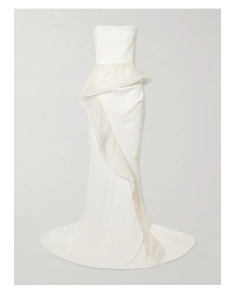 Maticevski Hopeton Strapless Bead-embellished Silk-trimmed Crepe Gown - White White