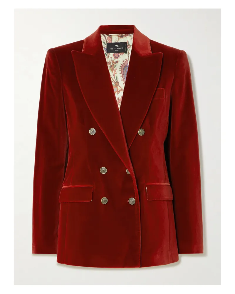 Etro Doppelreihiger Blazer Aus Samt Aus Einer Baumwollmischung - Burgunder Burgunder
