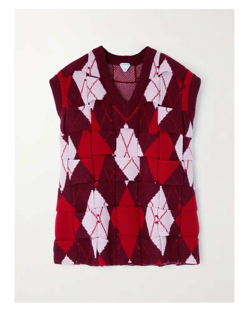 Bottega Veneta Intrecciato Pullunder Aus Woll-jacquard Mit Argyle-muster - Rot Rot