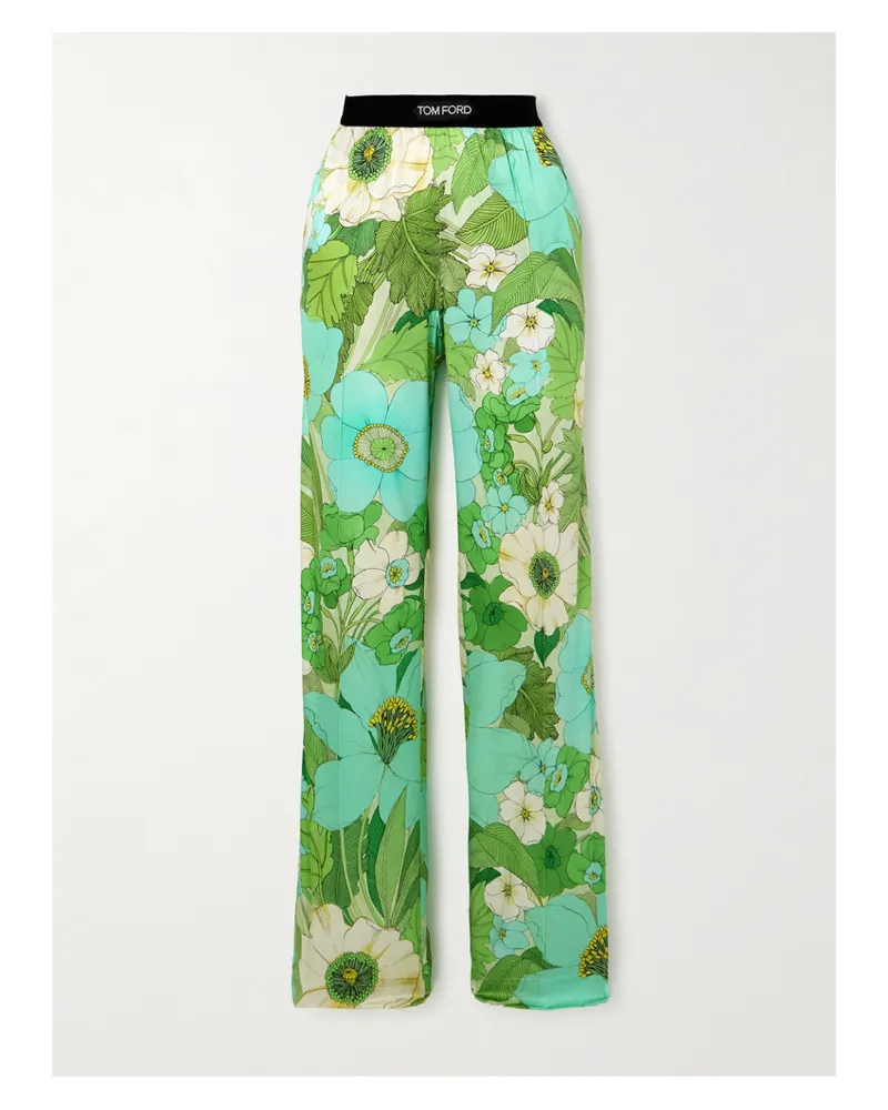 Tom Ford Pyjama-hose Aus Satin Aus Einer Seidenmischung Mit Blumenprint - Grün Grün