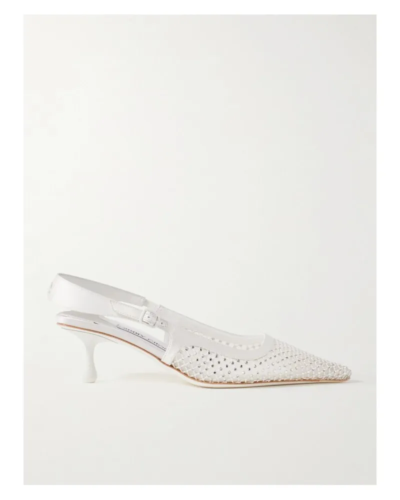Jimmy Choo Amel 50 Slingback-pumps Aus Mesh Und Satin Mit Kristallen - Elfenbein Elfenbein