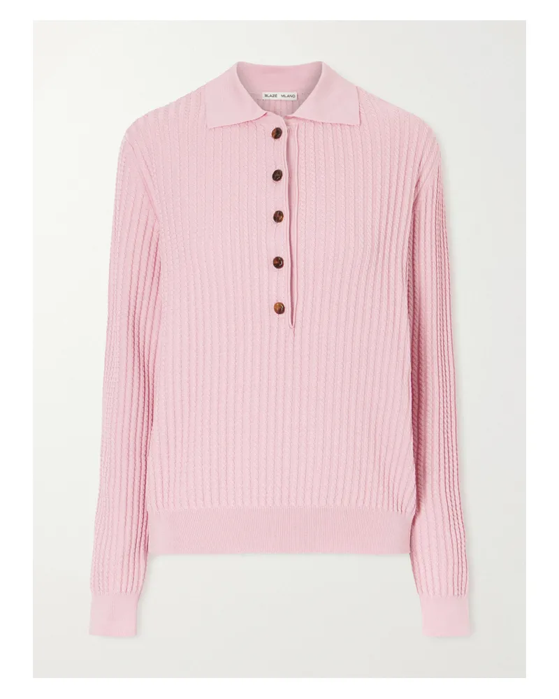 Blazé Milano Alegria Cable-knit Silk And Cotton-blend Polo Sweater - Pink Pink