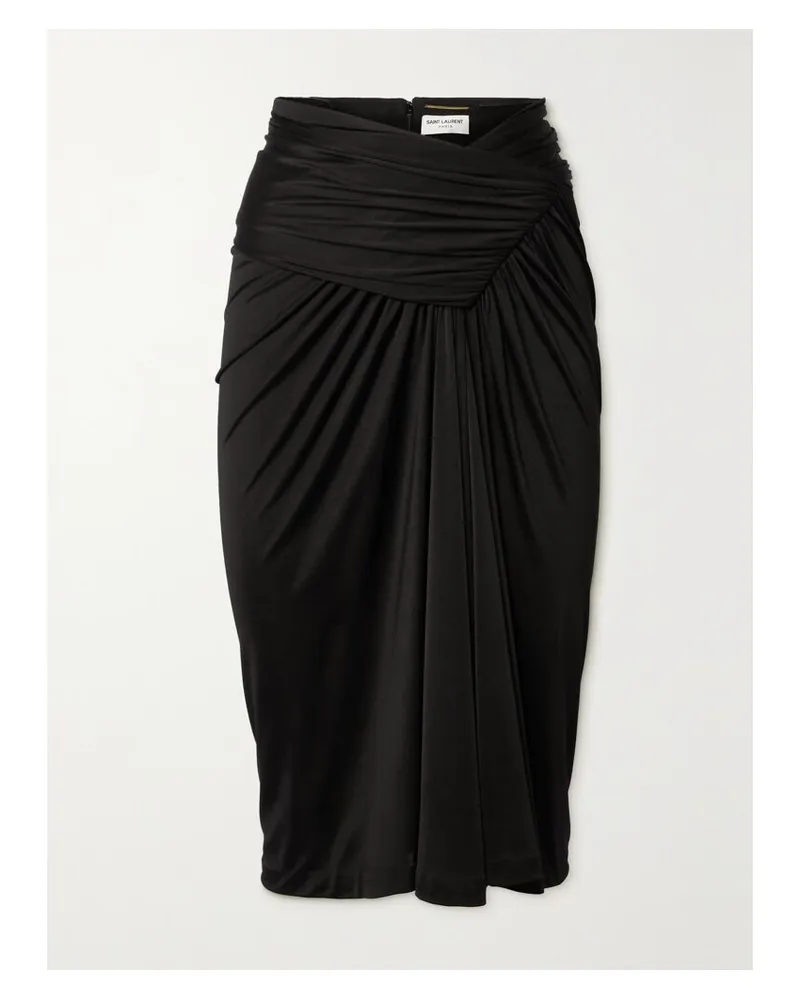 Saint Laurent Asymmetrischer Midirock Aus Jersey Mit Raffungen - Schwarz Schwarz