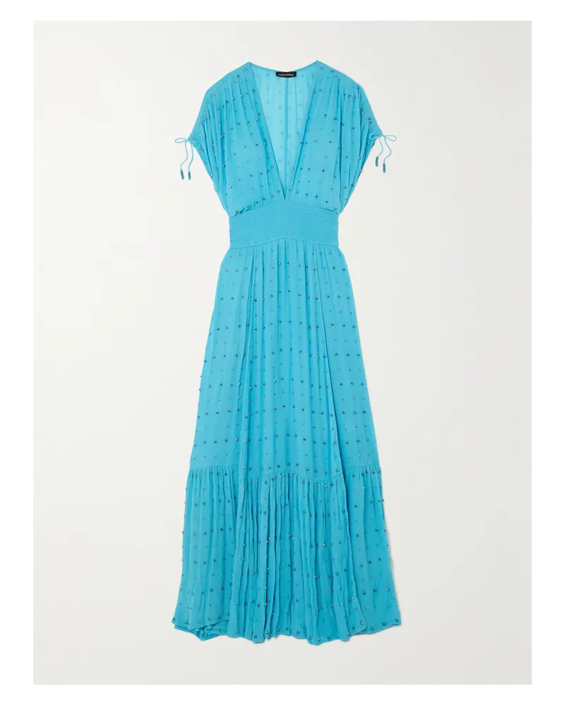 Retrofête Tennie Maxikleid Aus Plissiertem Seiden-georgette Mit Kristallen - Blau Blau