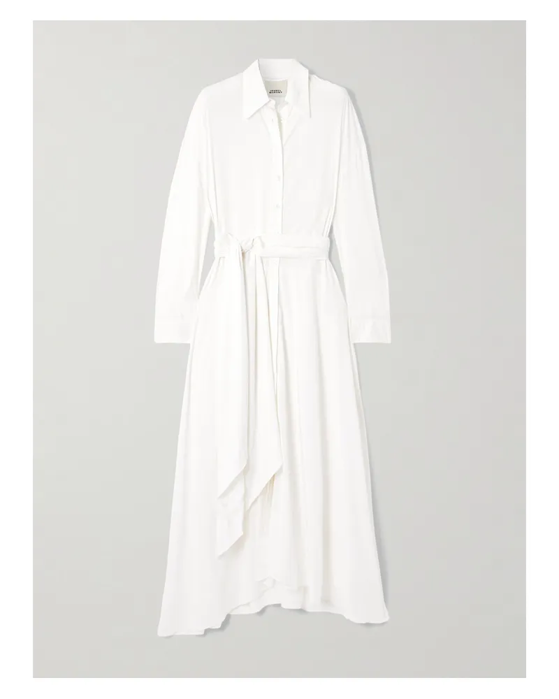 Isabel Marant Samantha Asymmetrisches Midi-hemdblusenkleid Aus Einer Modalmischung Mit Bindegürtel - Weiß Weiß
