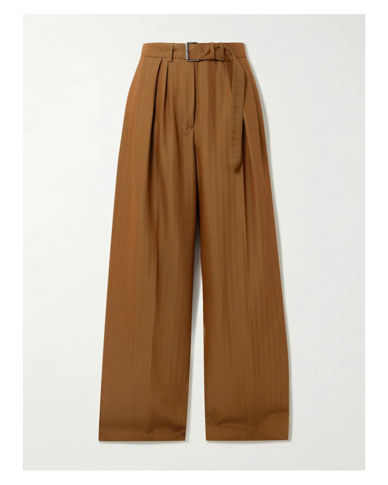 Dries van Noten Bundfaltenhose Mit Weitem Bein Aus Einer Gestreiften Wollmischung - Braun Braun