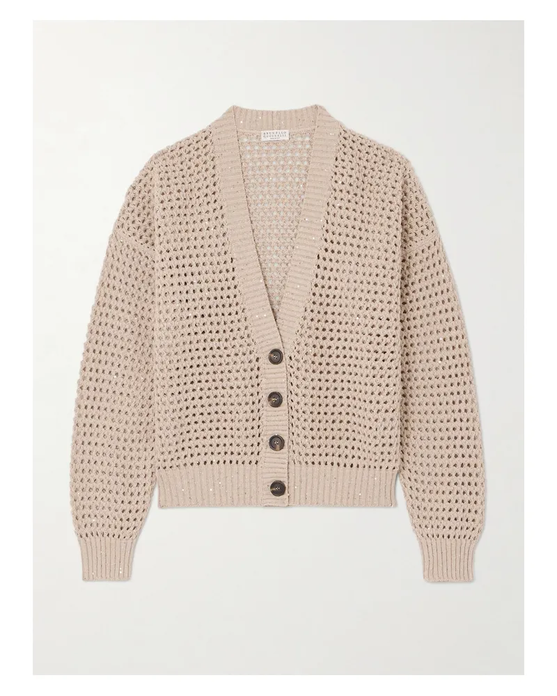 Brunello Cucinelli Cardigan Aus Einer Baumwollmischung In Lochstrick Mit Pailletten - Braun Braun