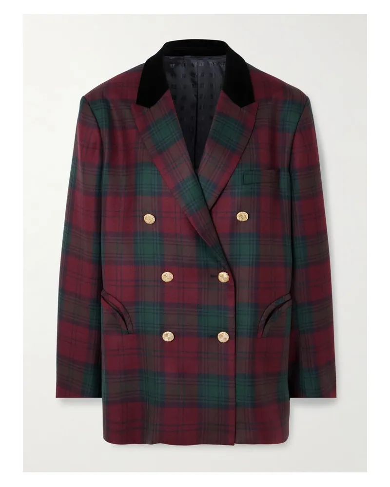 Blazé Milano Night Break Doppelreihiger Blazer Aus Karierter Wolle Mit Samtbesatz - Rot Rot