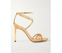 Sandalen Aus Metallic-leder Mit Eidechseneffekt - Gold