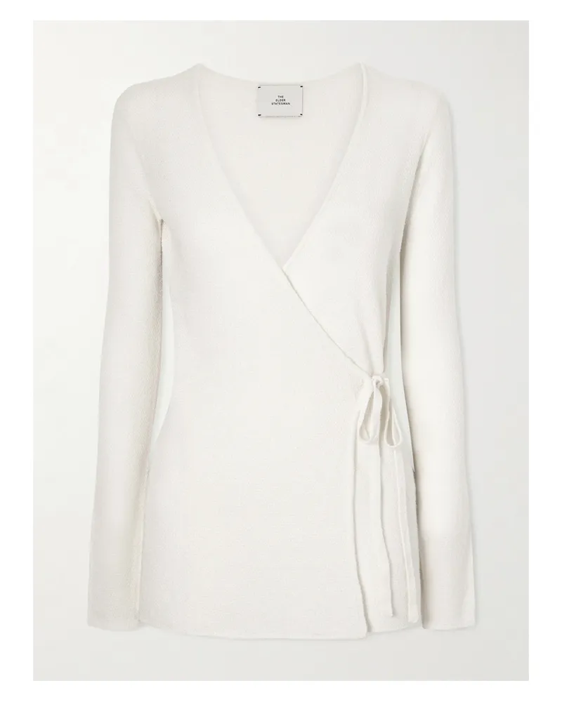The Elder Statesman Pebble Beth Cashmere And Silk-blend Wrap Cardigan - Neutrals Neutrals