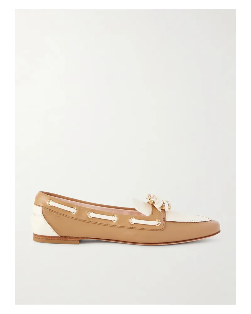 Roger Vivier Embellished Bow-detailed Two-tone Leather Loafers - Brown Brown