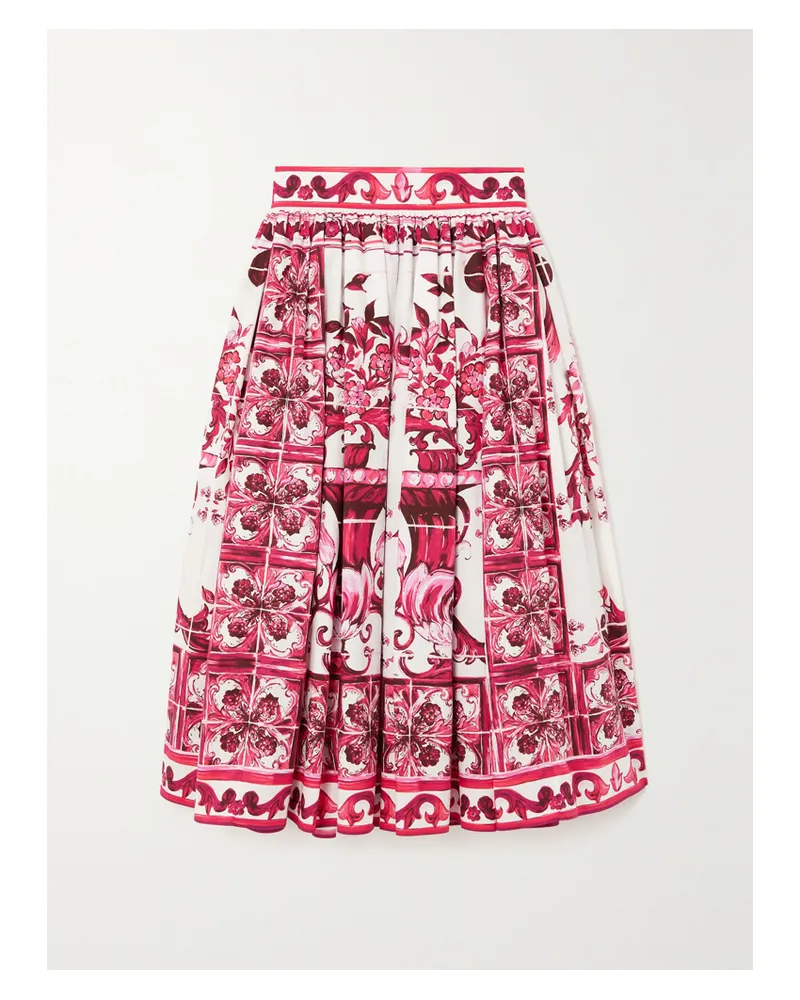 Dolce & Gabbana Maiolica Midirock Aus Bedruckter Baumwollpopeline Mit Falten - Pink Pink