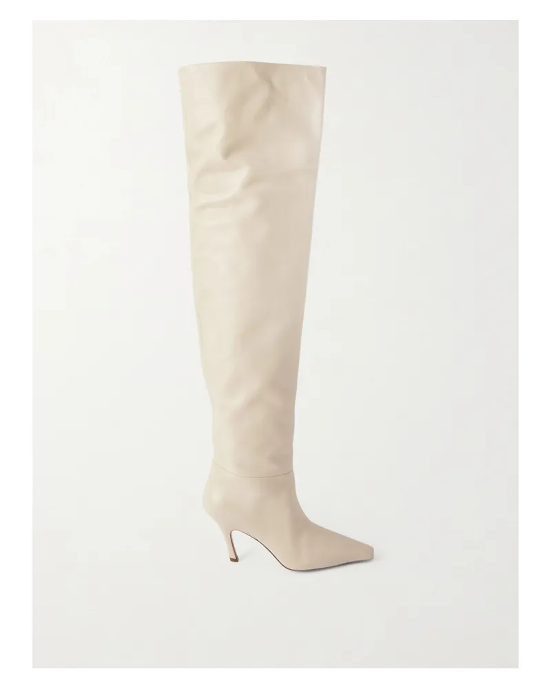 Amina Muaddi Jamie Overknees Aus Leder - Elfenbein Elfenbein