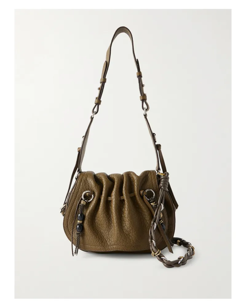 Isabel Marant Bolton Embellished Tasseled Textured-leather Shoulder Bag - Green Green