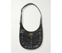 Embellished Leather Shoulder Bag - Black