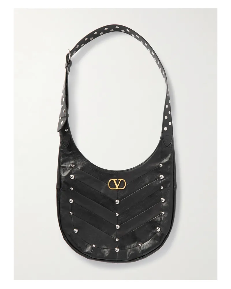 Valentino Garavani Embellished Leather Shoulder Bag - Black Black