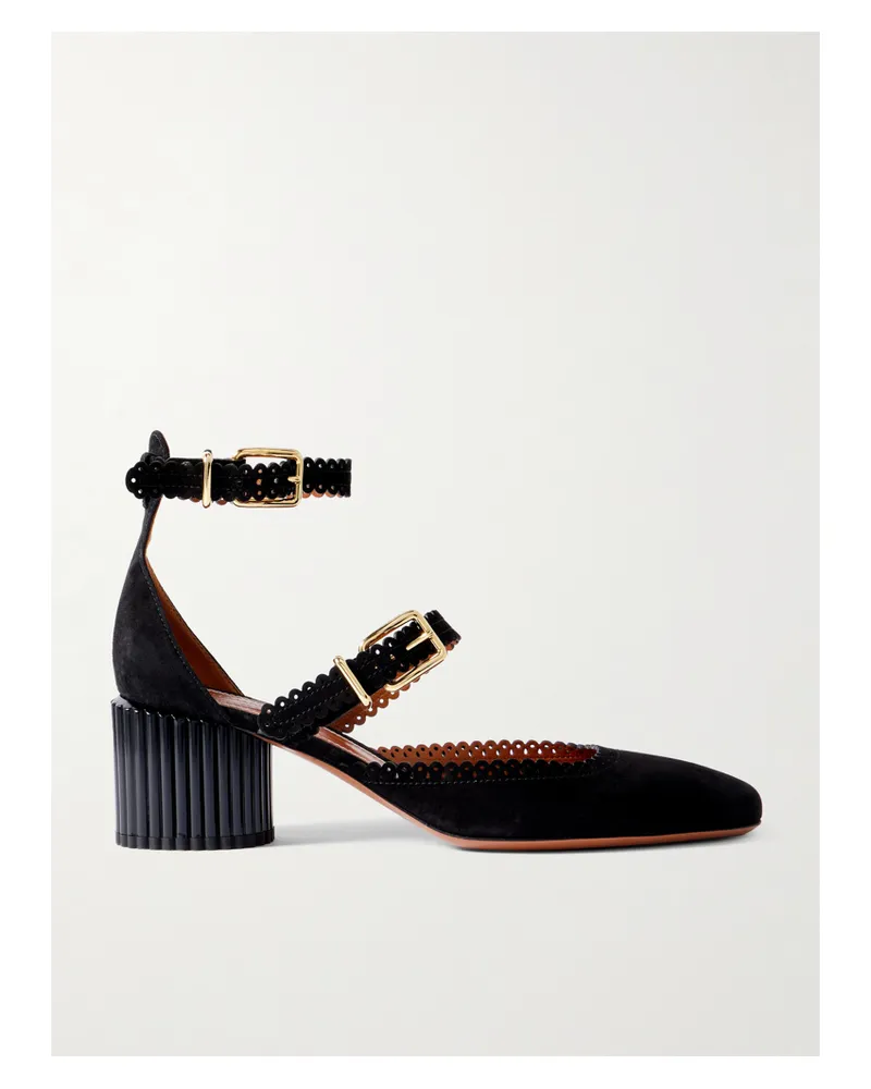 Zimmermann Eddie Mary-jane-pumps Aus Veloursleder Mit Wellenkanten - Schwarz Schwarz