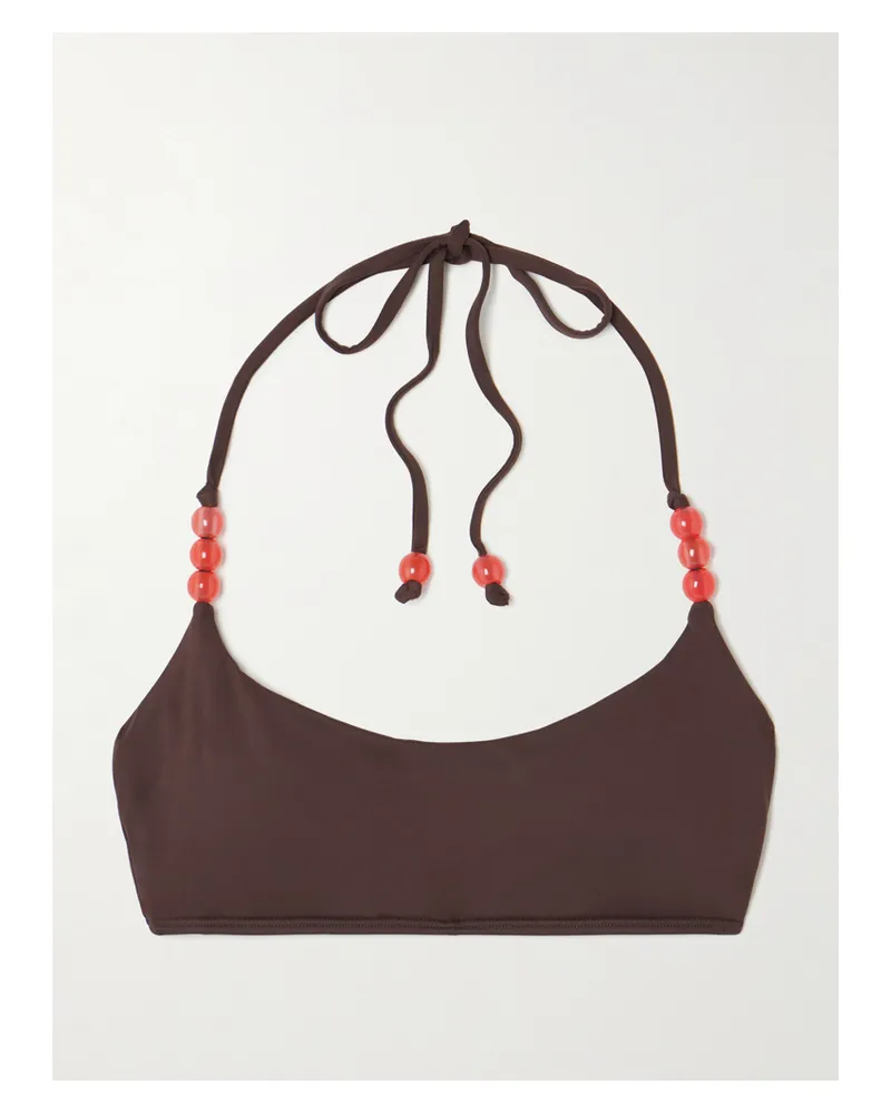 STAUD Laird Embellished Bikini Top - Brown Brown