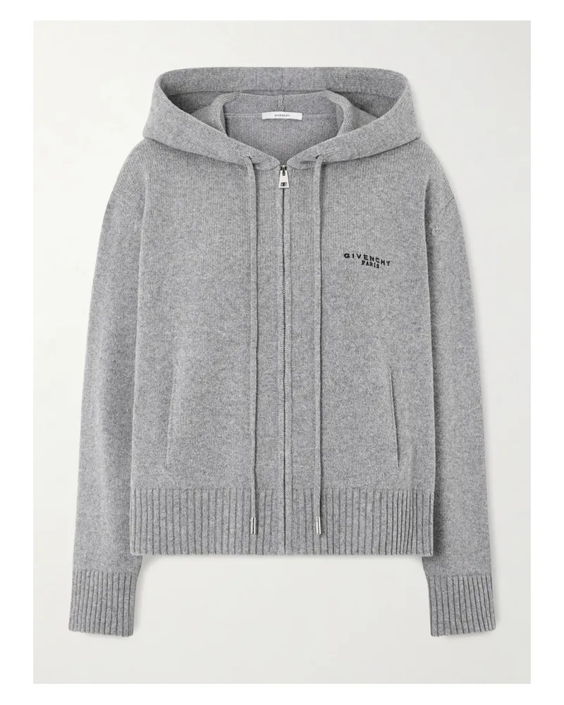 Givenchy Embroidered Wool And Cashmere-blend Zip-up Hooded Cardigan - Gray Gray