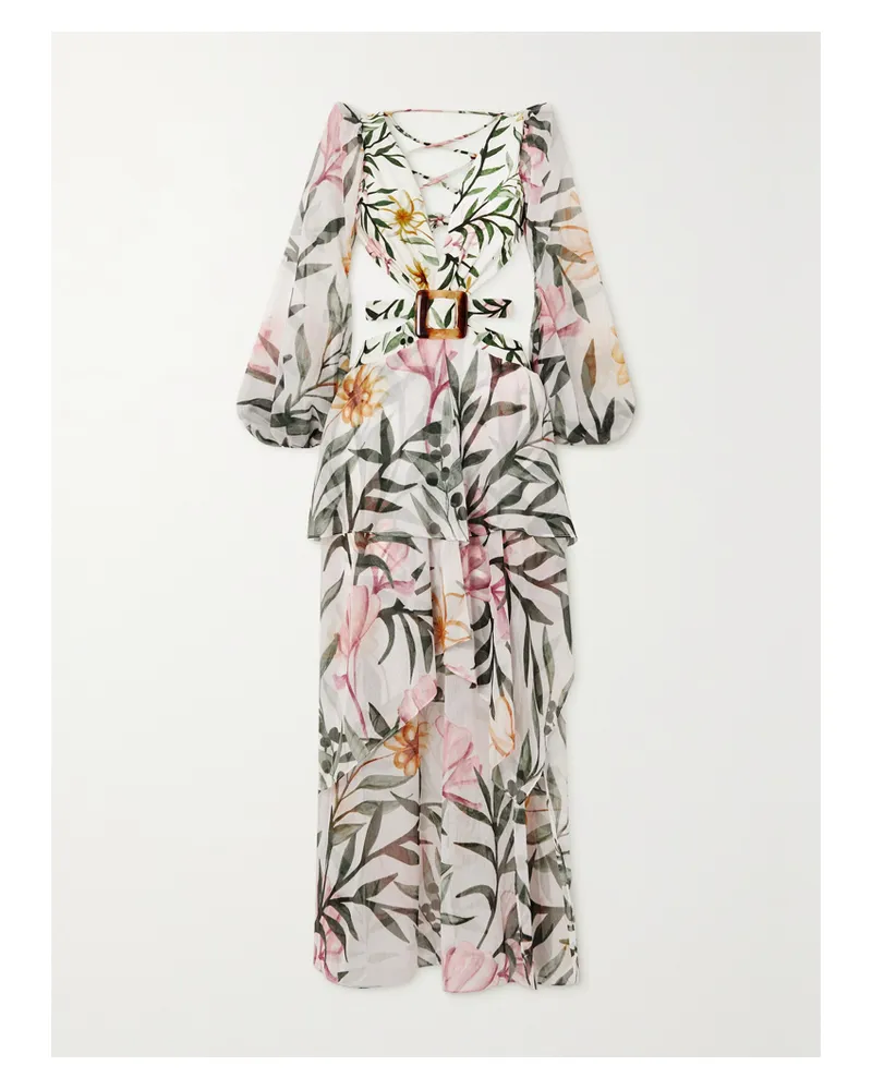 Pat Bo Bedrucktes Maxikleid Aus Chiffon Mit Gürtel Und Cut-outs - Weiß Weiß