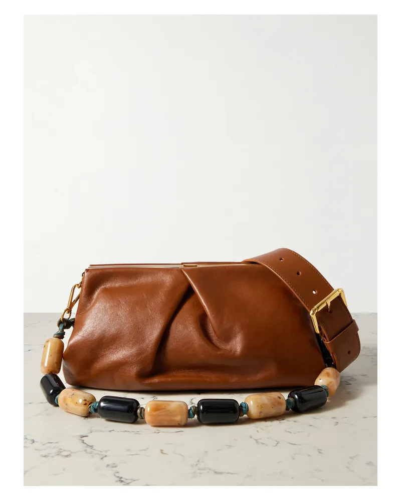 Dries van Noten Pleated Leather Shoulder Bag - Brown Brown