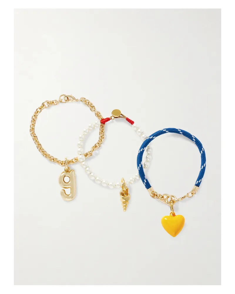 Roxanne Assoulin The Happy Heart Trio Set Aus Drei Armbändern Mit Kordel, Kunstperlen, Emaille Und Goldfarbenen Details - Mehrfarbig Mehrfarbig