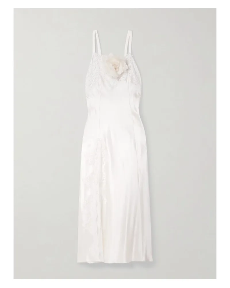 Rodarte Midikleid Aus Seidensatin Mit Spitzeneinsätzen Und Verzierung - Wollweiß Wollweiß