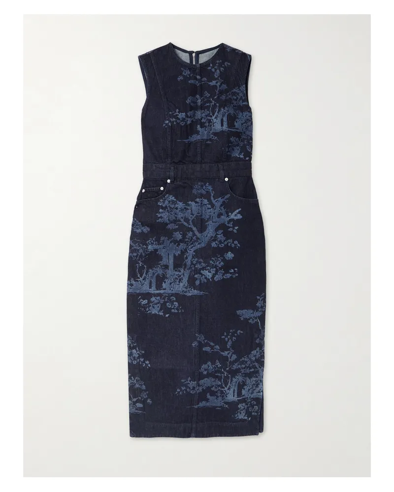 Erdem Midikleid Aus Bedrucktem Denim - Blau Blau