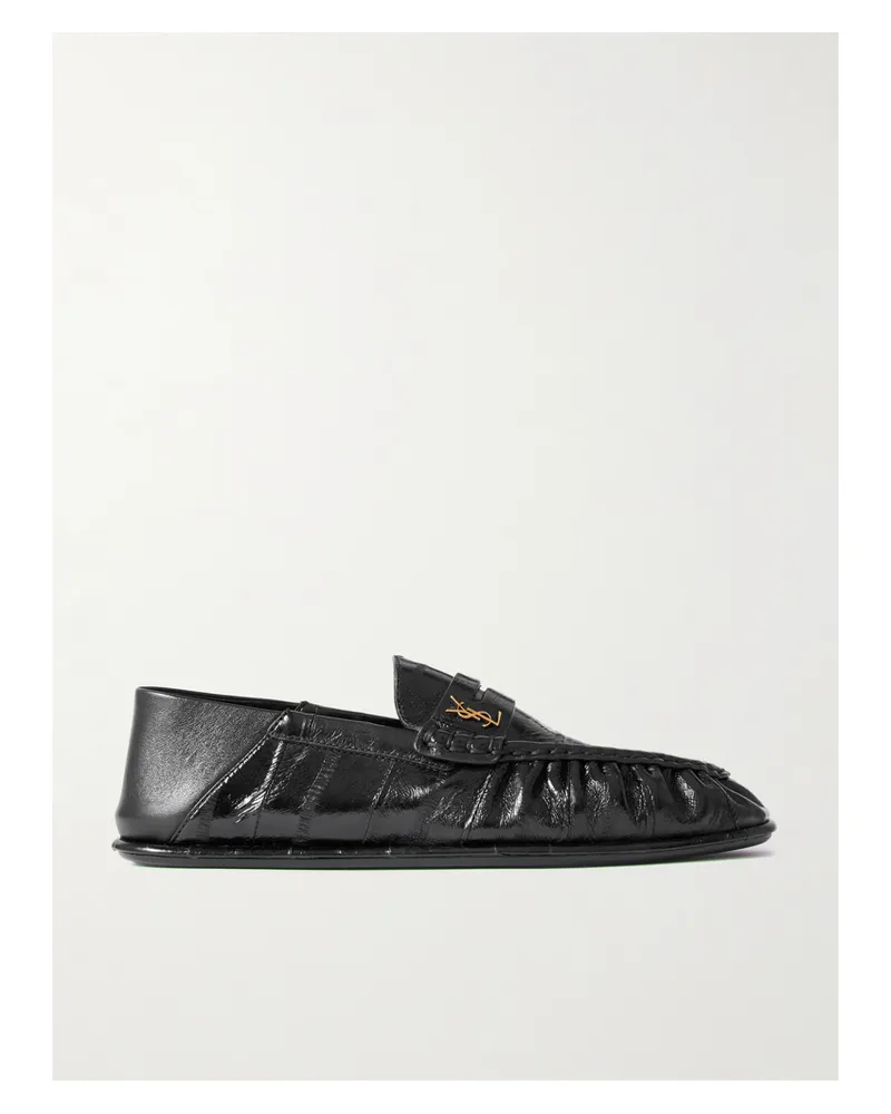 Saint Laurent Le Loafer Loafers Aus Glänzendem Aalleder Mit Verzierung Und Einklappbarer Fersenpartie - Schwarz Schwarz