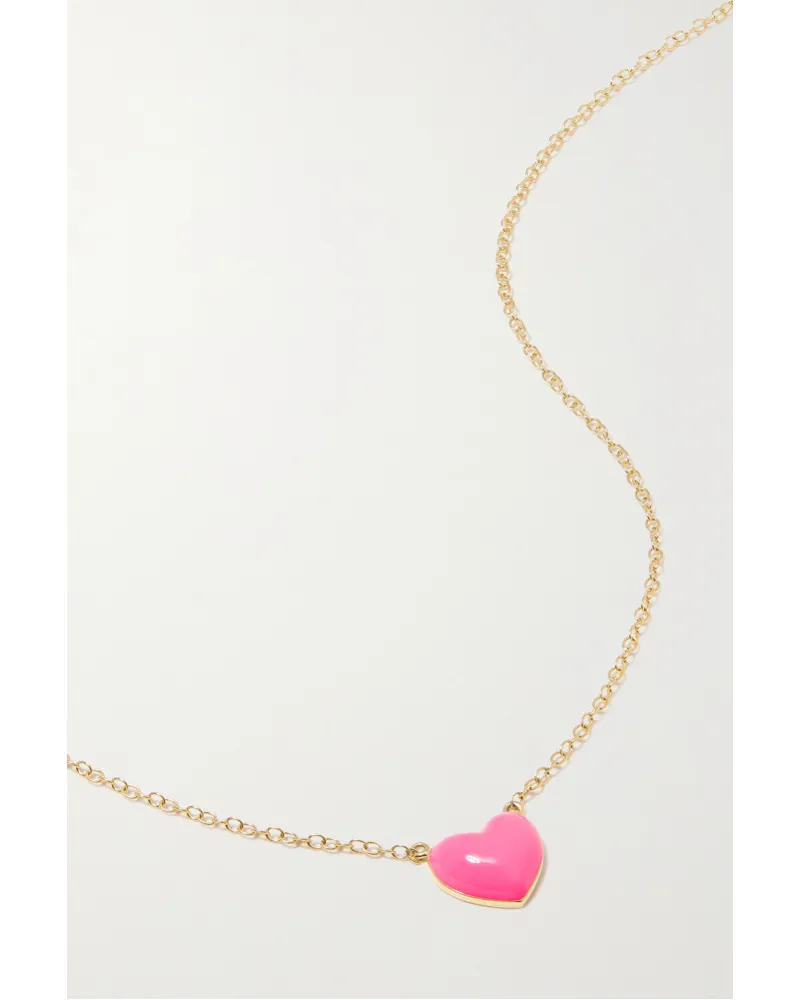 Alison Lou Heart Kette aus 14 Karat Gold mit Emaille Pink