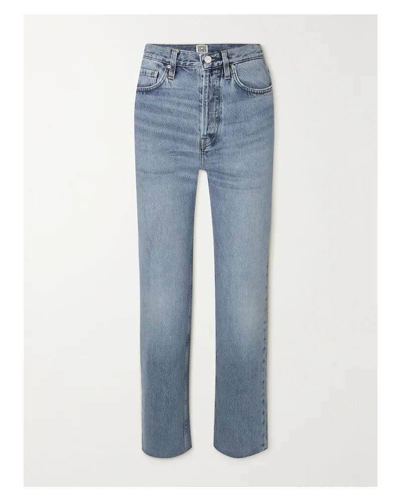 Totême Classic Hoch Sitzende Jeans Mit Geradem Bein Aus Bio-denim Mit Fransen - Blau Blau