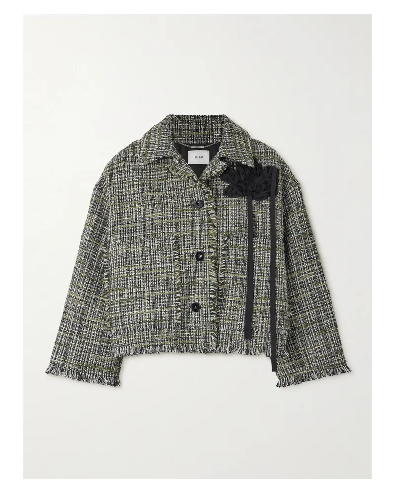 Erdem Verkürzte Jacke Aus Tweed Mit Fransen Und Applikation - Grün Grün