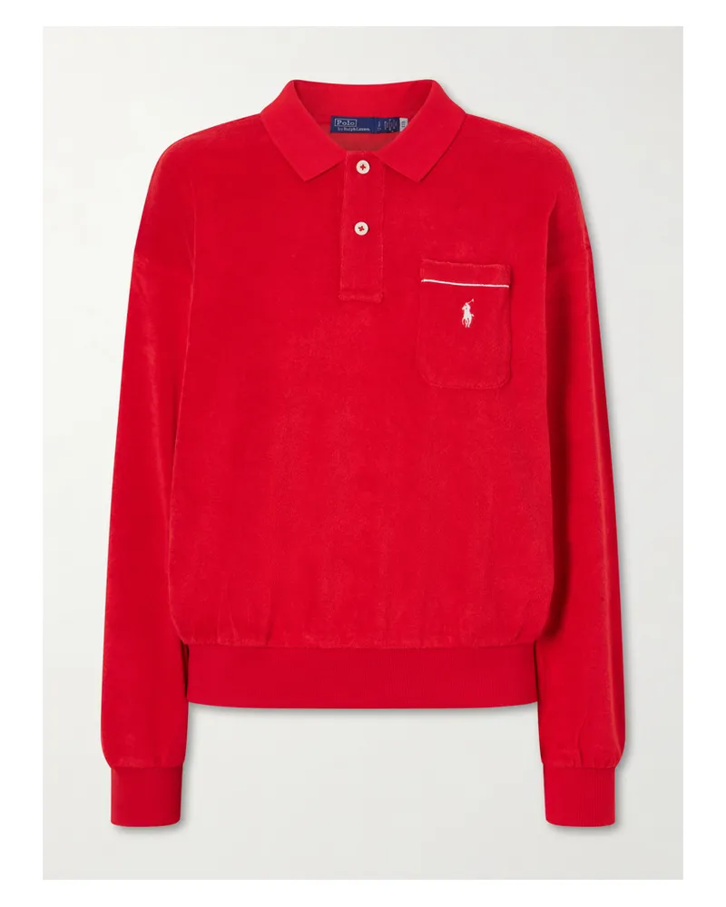 Ralph Lauren Embroidered Cotton-blend Terry Polo Sweater Red