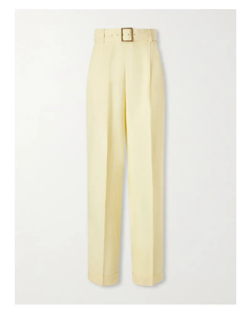 Ralph Lauren Belted Linen Wide-leg Pants - Yellow Yellow