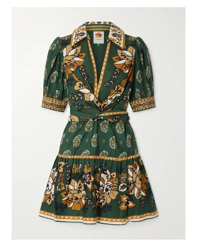 FARM Rio Ayla Minikleid Aus Baumwollpopeline Mit Blumenprint Zum Binden - Grün Grün